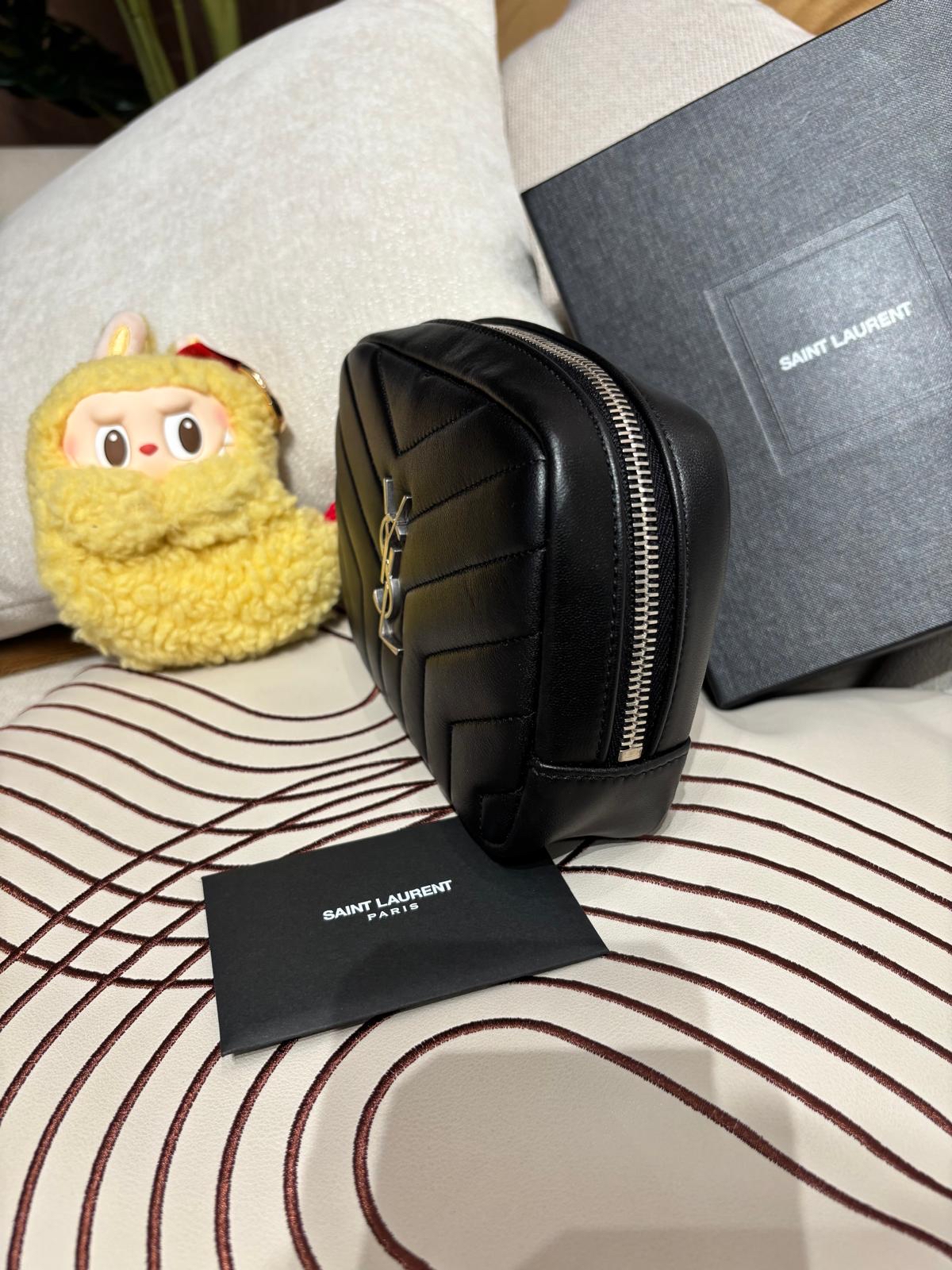 Ysl loulou pouch SAINT LAURENT Black Calfskin Pouch 100%Authentic, 99%new ✅certificate ✅box