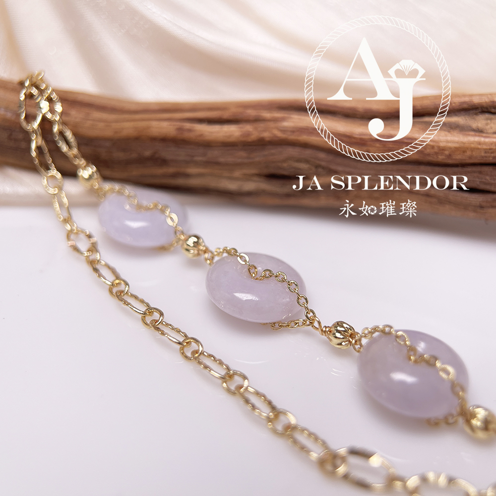 FBG26-H07 天然翡翠A玉 幸福【三生三世】粉紫平安扣手鏈