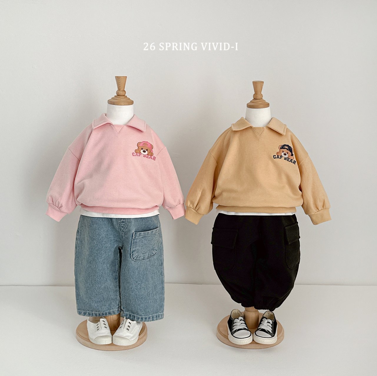 🌸預訂 韓國直送🌸🇰🇷VIVIDI三色帽子小熊刺繡長袖翻領上下套裝