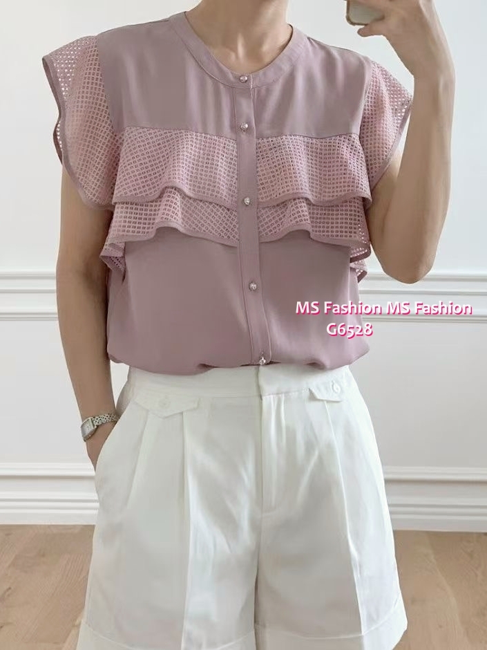 G6528 靚料格紋ruffle top