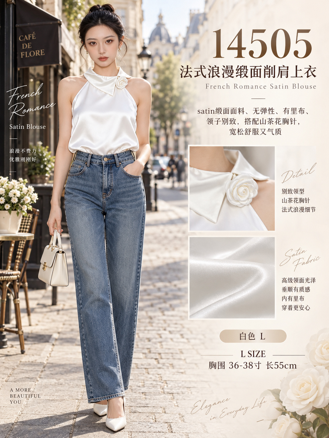 14505 Design Satin Blouse 削肩缎面上衣
