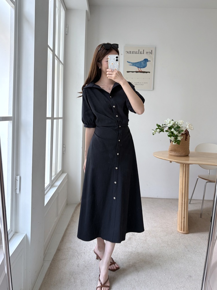 Lena Contoured Waist Dress (Navy)