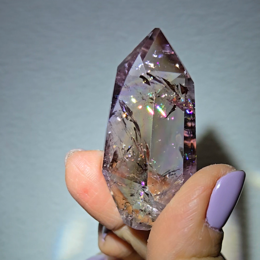 Ametrine pocket stone with rainbows - AME62