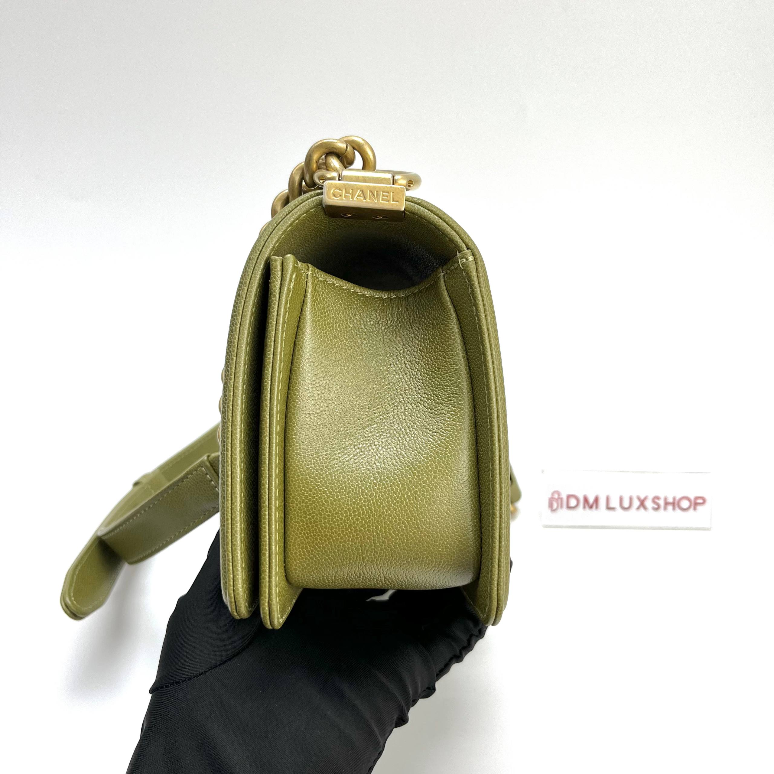 Chanel 22k Green Caviar Boy Small GHW (Microchip)