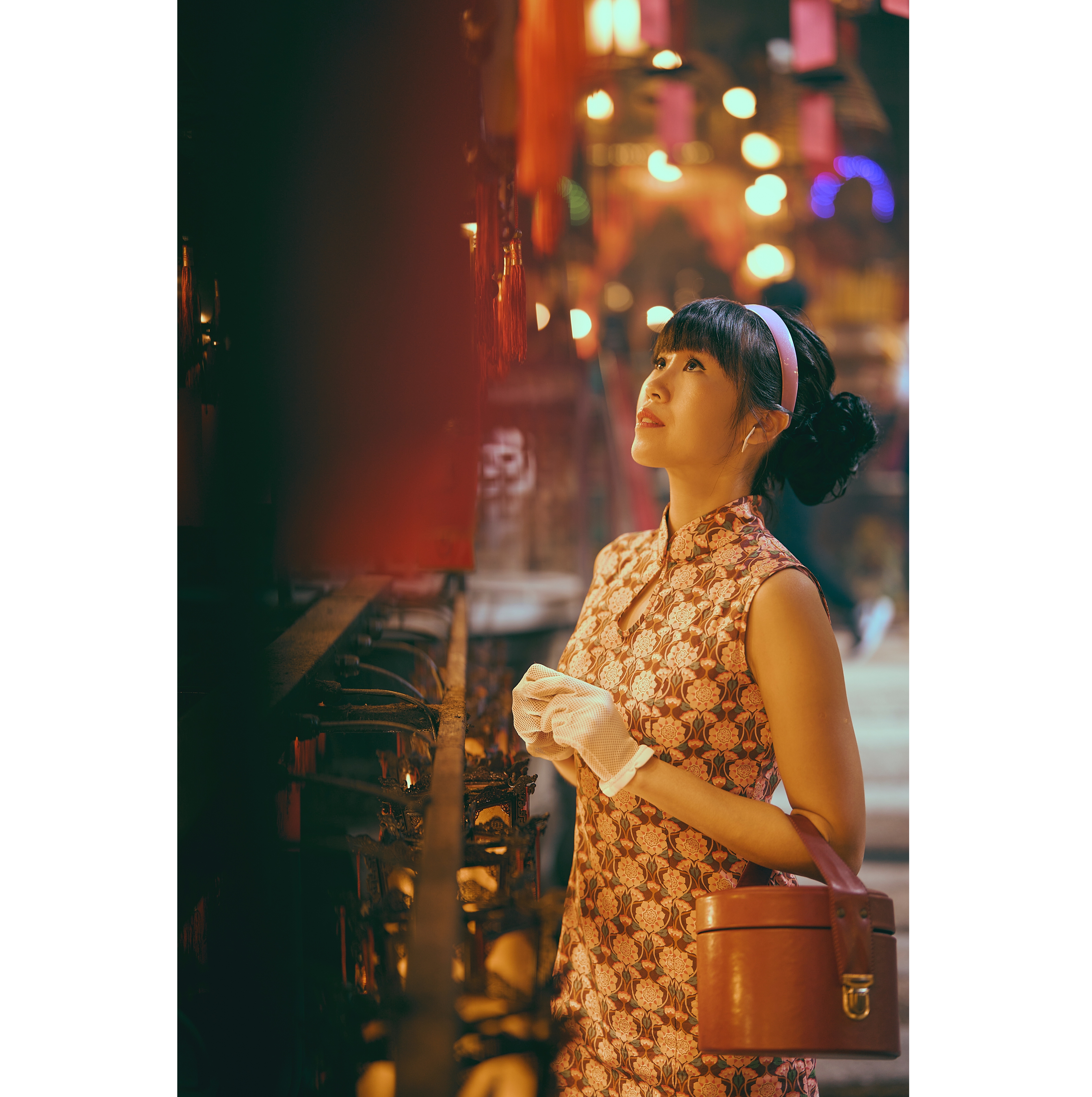 (Custom-Made)100% Organic Cotton 60s Style Floral Pattern Mandarin Collar Shift Dress(FM166)