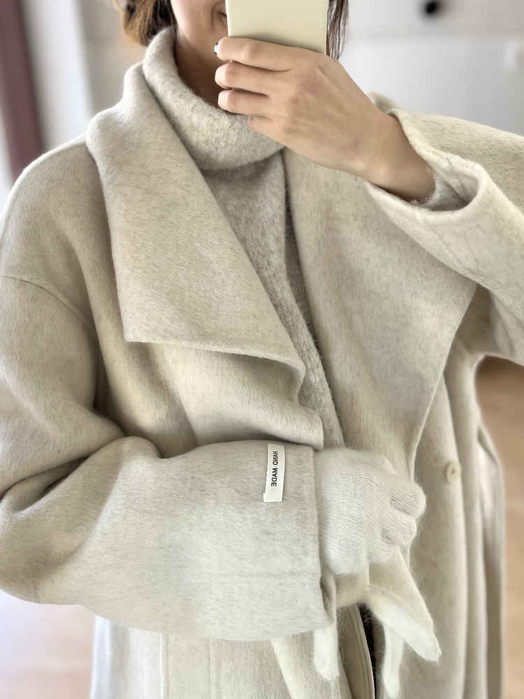 [70% Wool] Parisian Belted Wool Coat (Oat)
