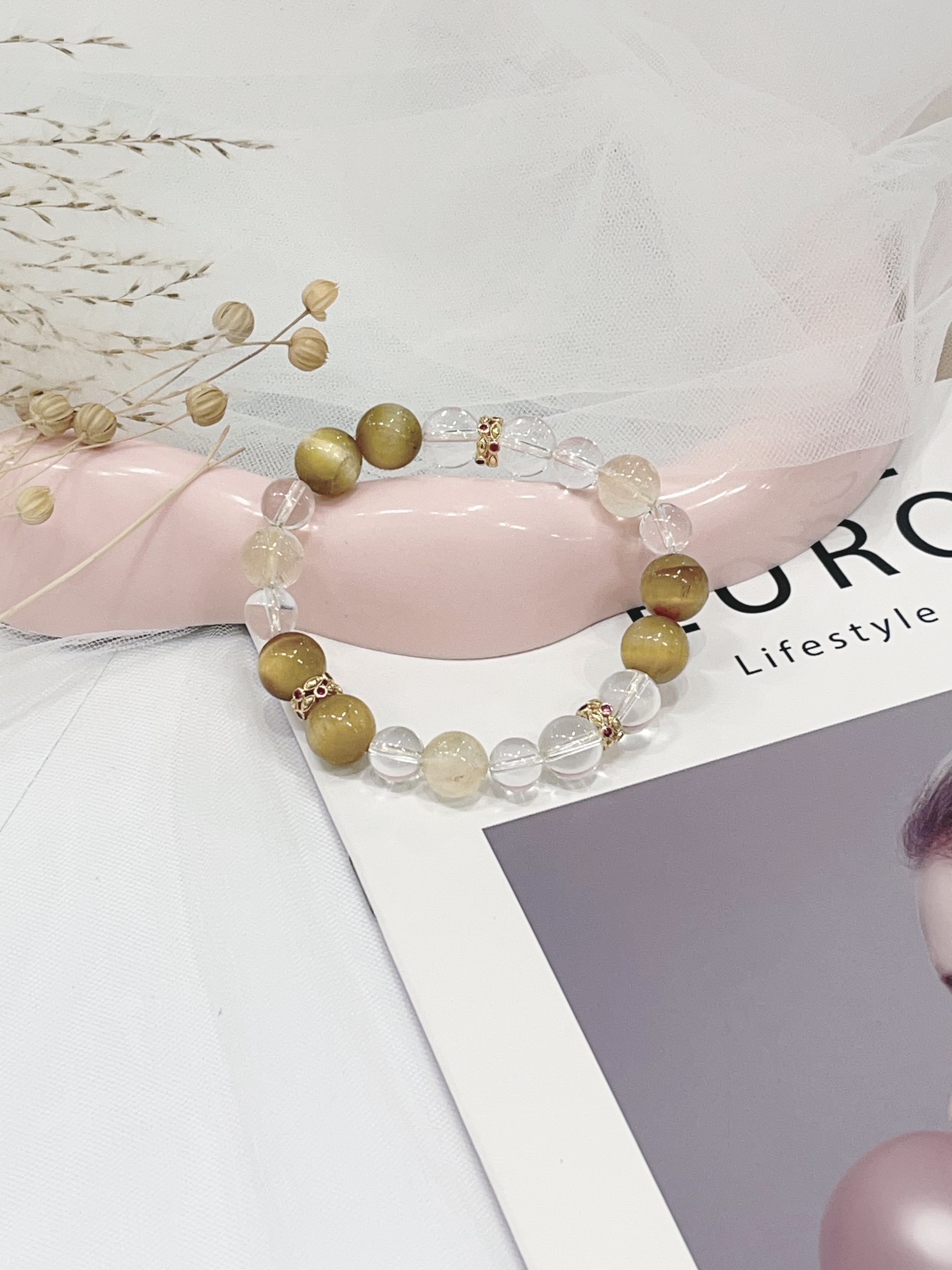 🐯 黄虎眼 × 白水晶 × 金发晶手串 Yellow Tiger Eye & Clear Quartz & Golden Rutilated Quartz