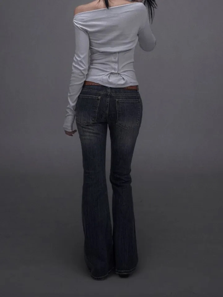 Washed Low-Rise Bootcut Denim