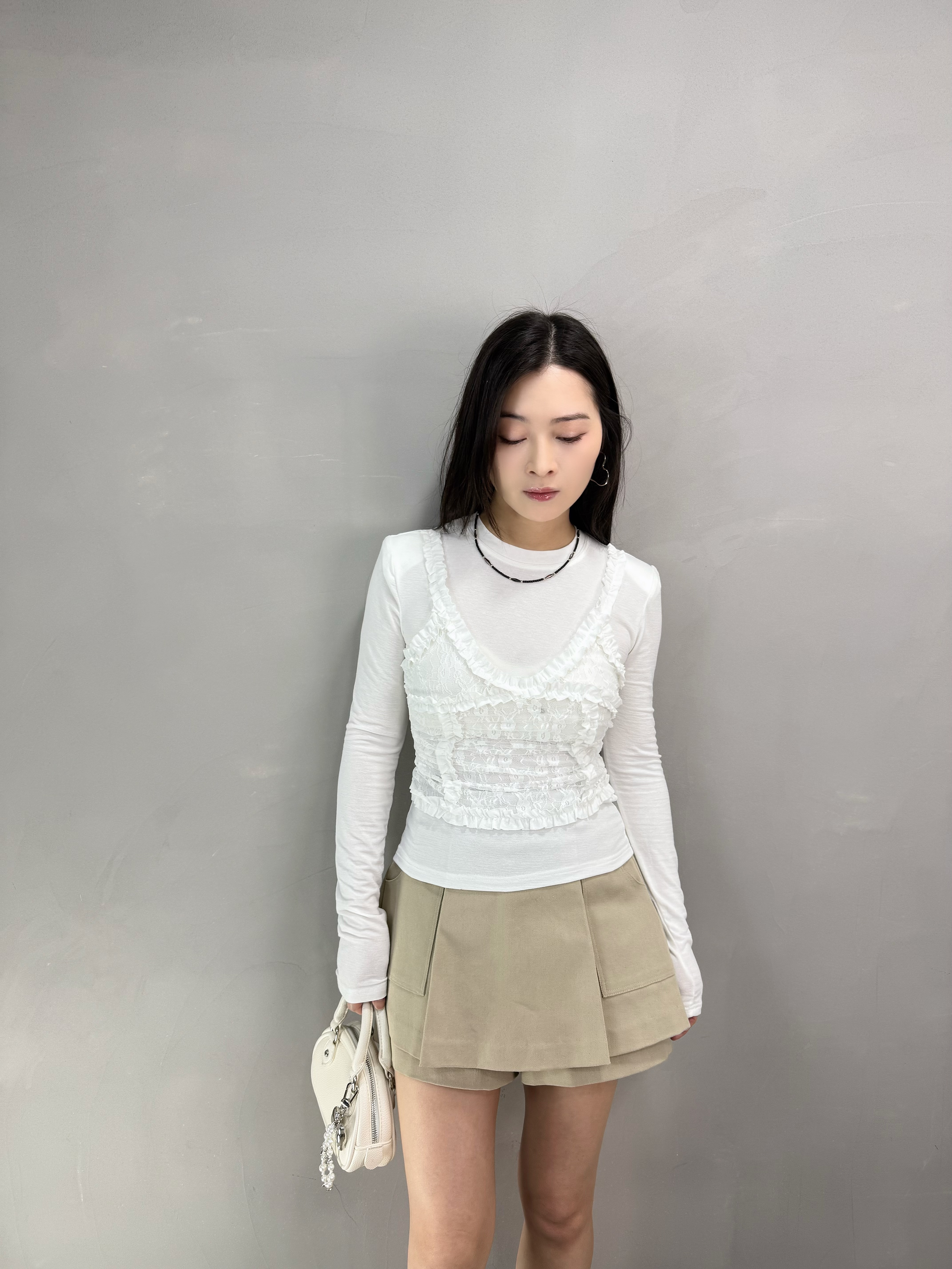 G61 假兩件lace top