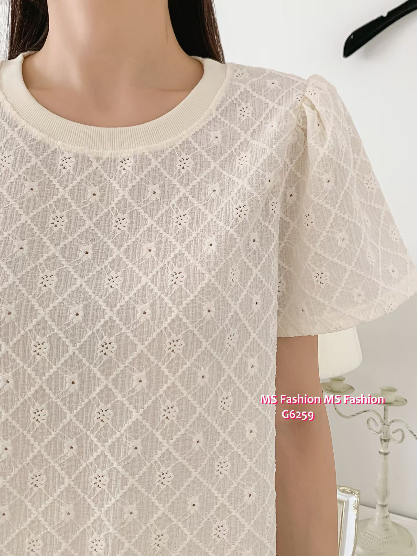 G6259 韓國🇰🇷格紋通花top