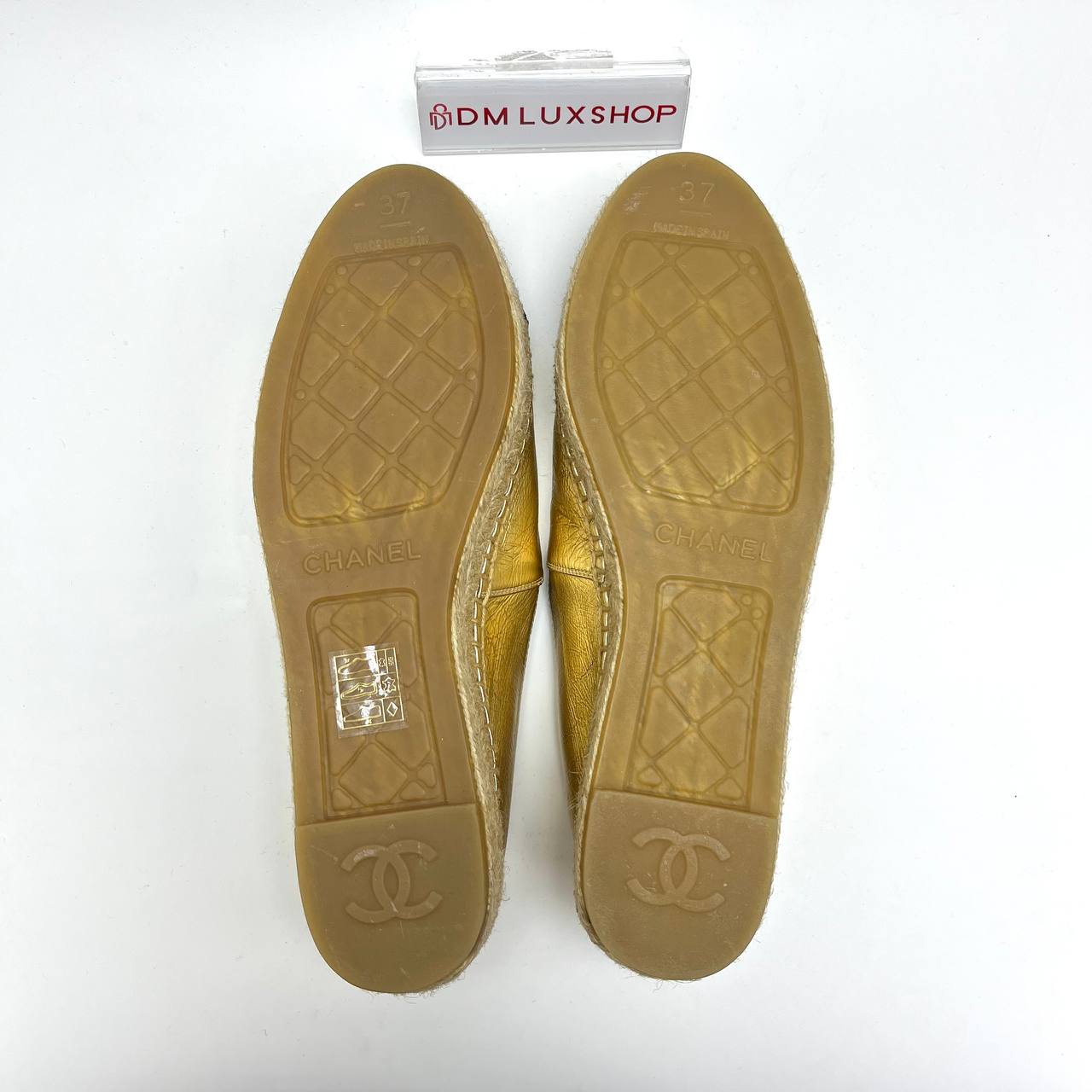 Chanel Metallic Gold Espadrilles with Black Canvas 