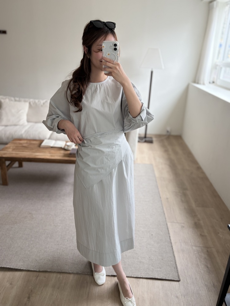 Wrap-Accent Dress (Misty Blue)