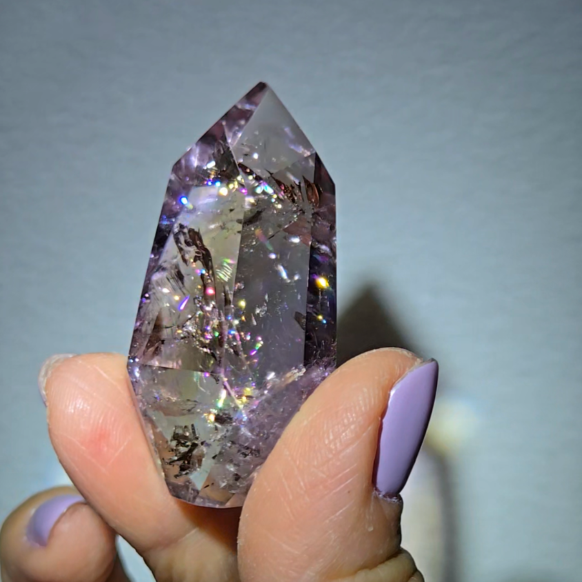 Ametrine pocket stone with rainbows - AME62