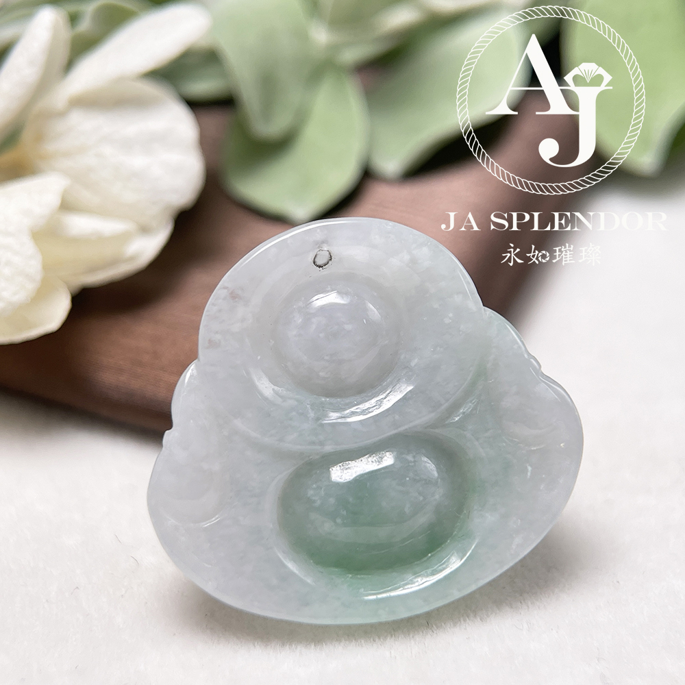 JN-10317 天然翡翠A玉 冰糯白底青大肚笑佛吊墜