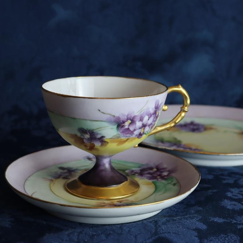 Antique/Vintage Artist Signed Hand paint Forget me Not Tea Set Trio - Possibly German Pre-1935 (MT1571)