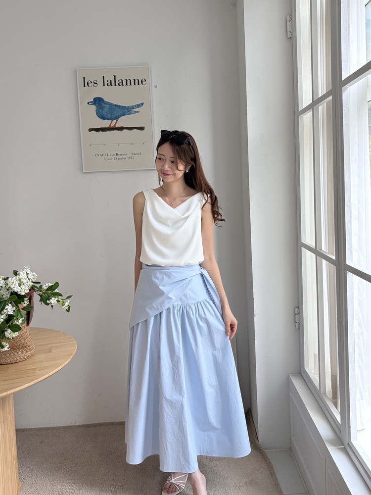 Wrap-Waist Flare Skirt (Blue)
