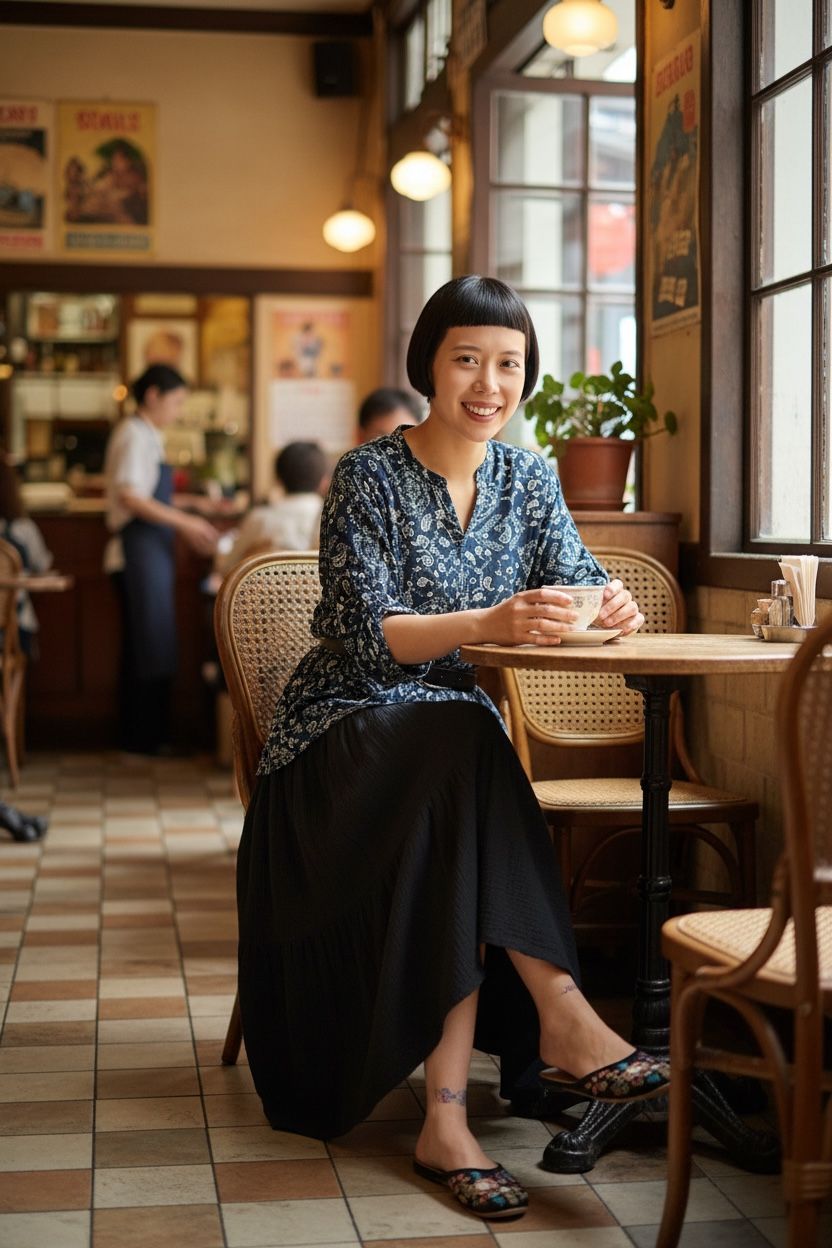 1637 Blue Block Print V-Neck Top