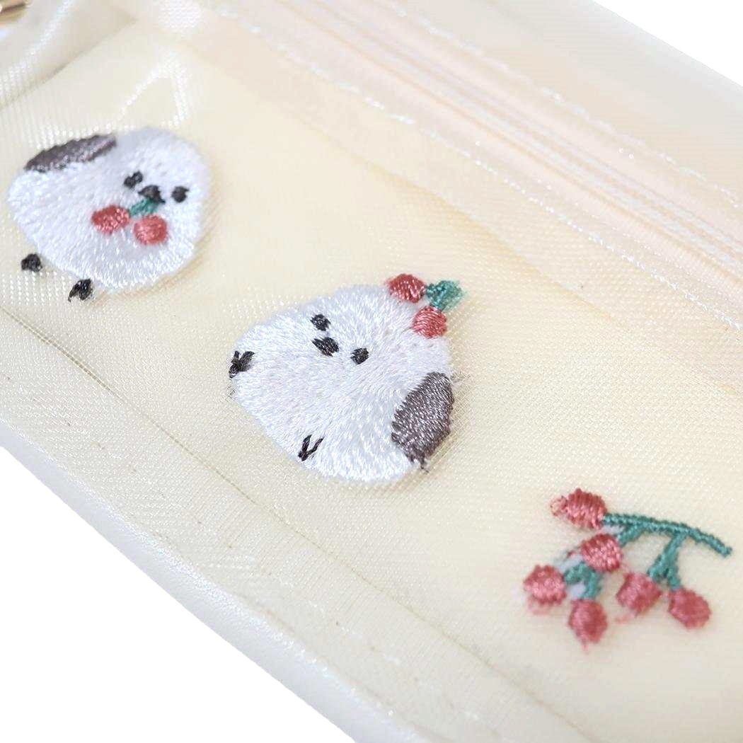 現貨｜日本 Q-LiA 北海道雪之妖精 銀喉長尾山雀 刺繡 網袋小袋 / 紙巾袋 (09562)