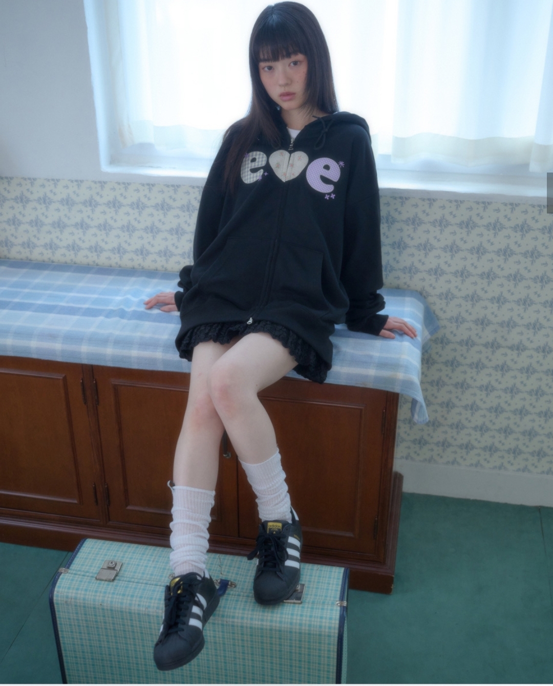 Ambler Check Flower Zip Up Hoodie