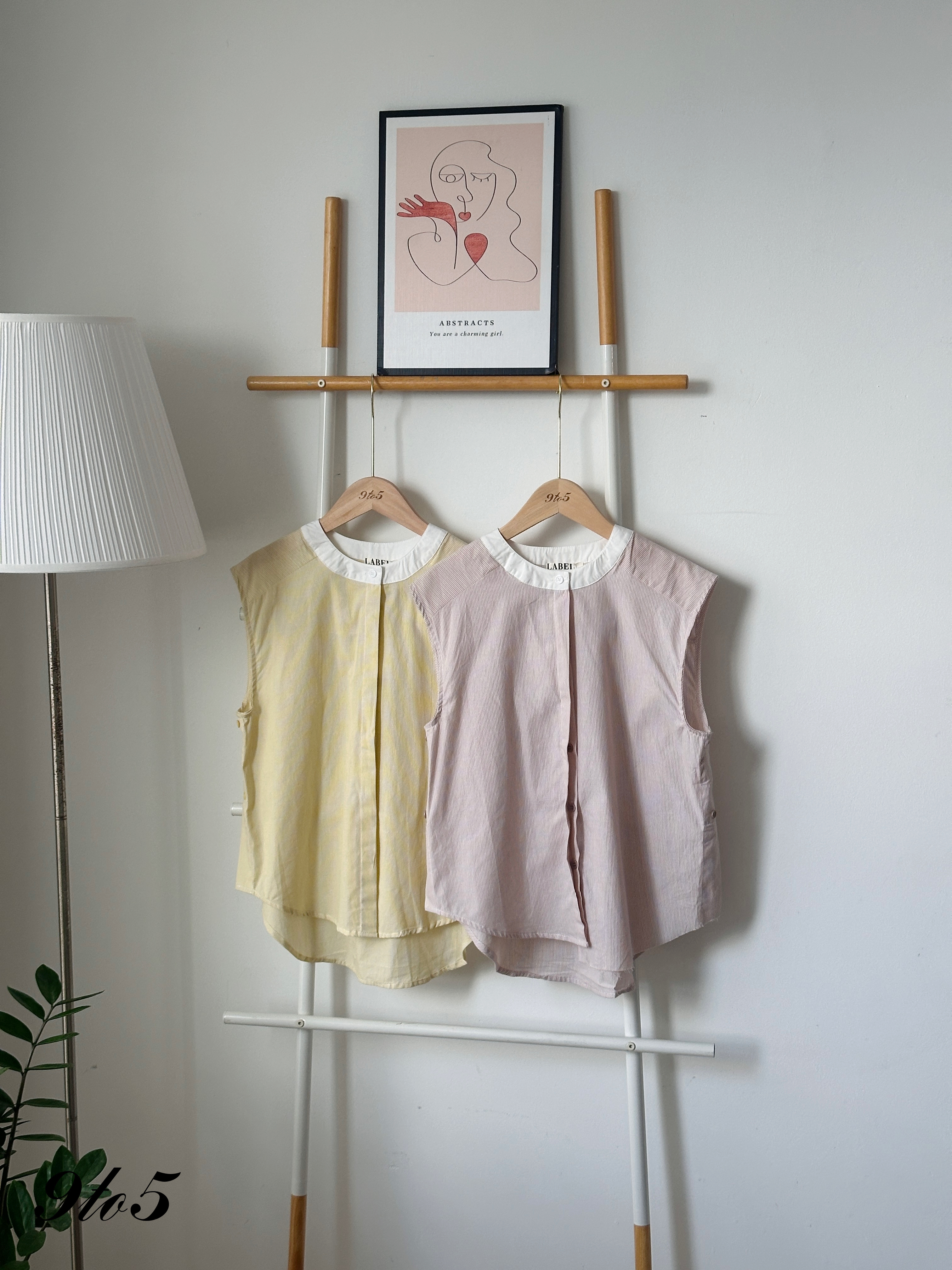 T4208 Sleeveless Stripe Shirt - Pink & Yellow