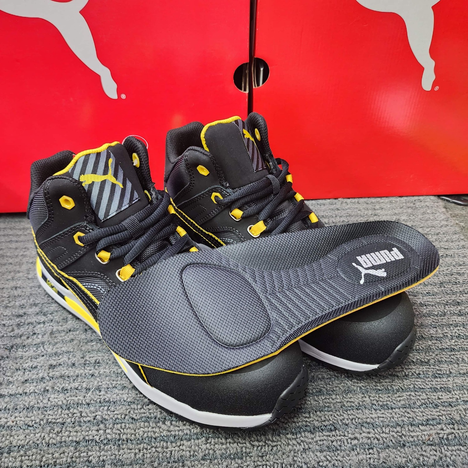 PUMA SAFETY SHOES 63.313.0 CROSSTWIST BLACK MID CUT SPORT SAFETY YELLOW BLACK ELECTRICAL HAZARD