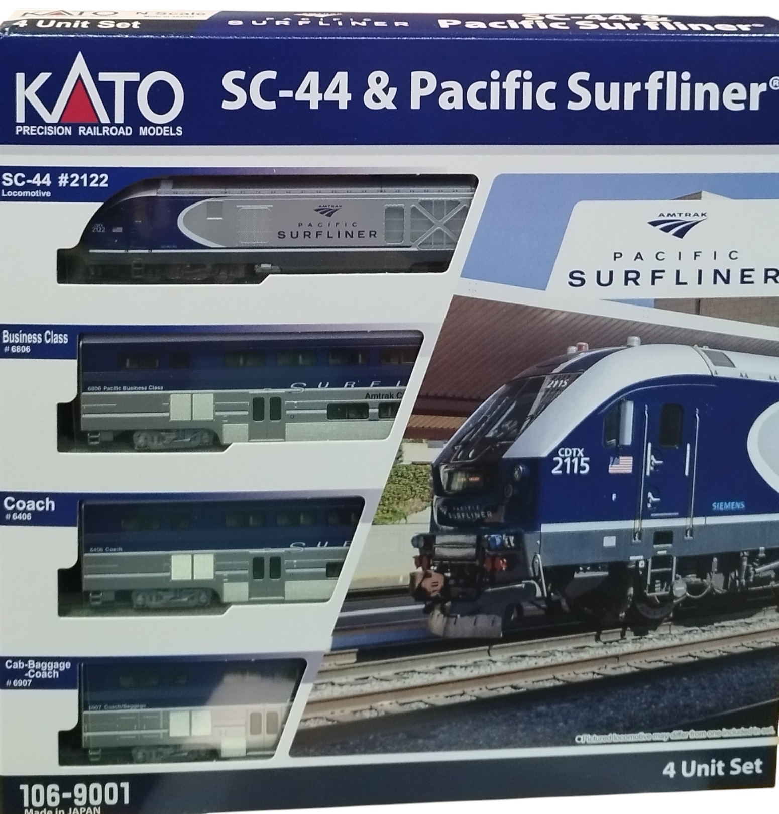 Kato 10-9001，SC44 Charger Amtrak Pacific Surfliner 動力火車頭加三客車卡套 DCC 數碼版本