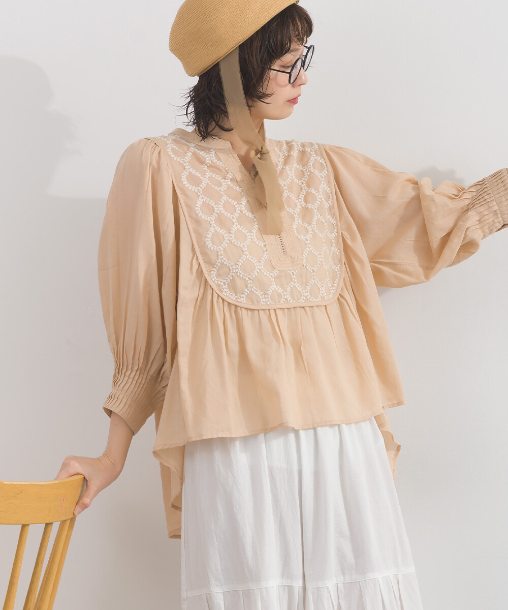 LP - 純棉圓點幾何刺繡襯衫 (淺粉色)