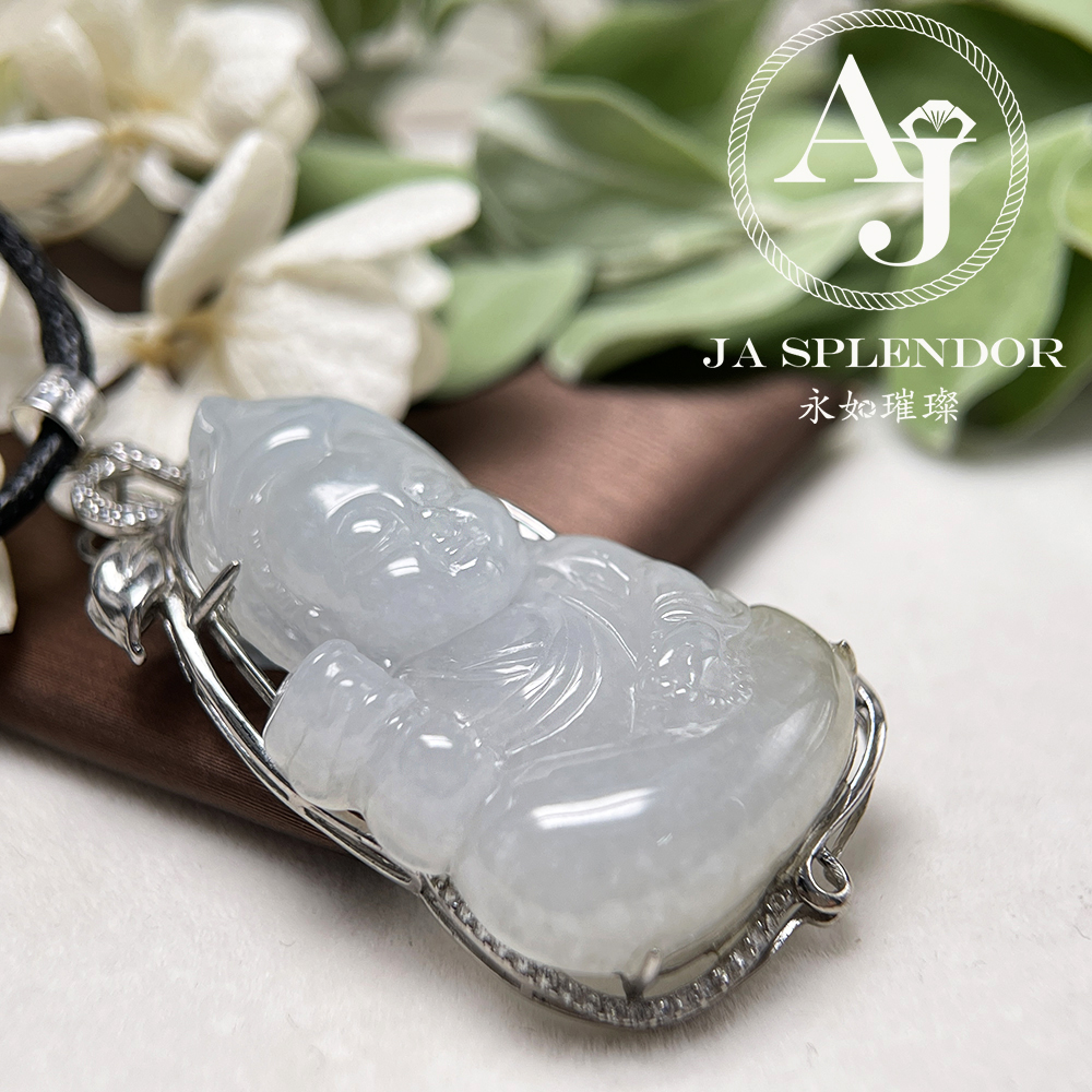JNS-22 天然翡翠A玉 冰潤藏佛寶寶純銀吊墜