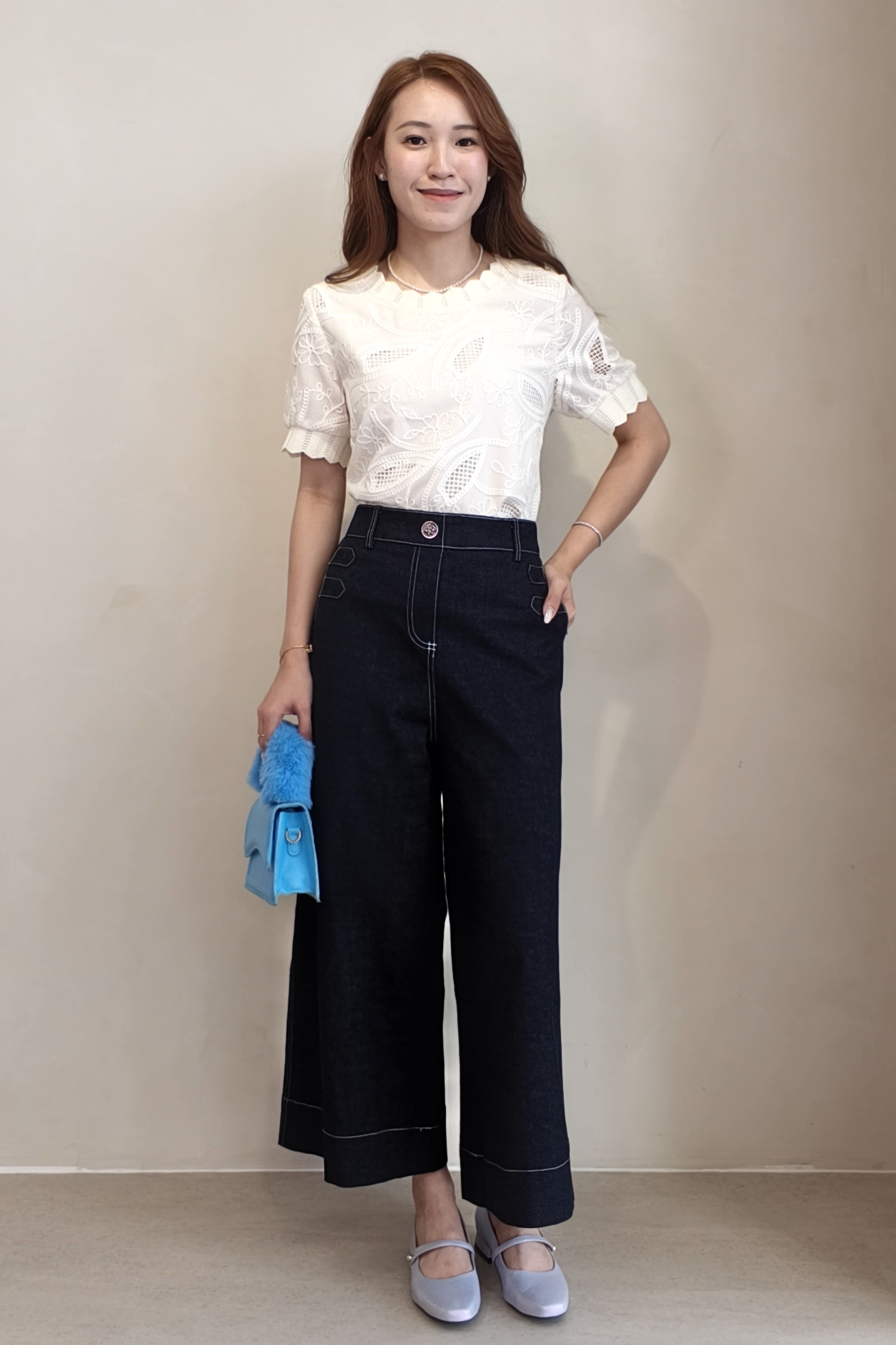 2133-1 Nova Contrast Stitch Wide Leg Denim Pants