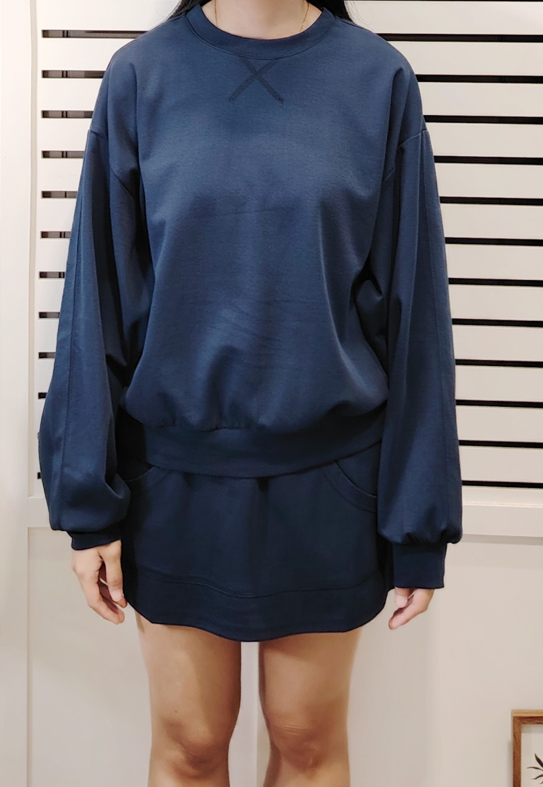 8579 Set Cotton Sporty Shirt With Mid Skirt