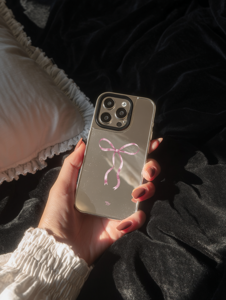 【Silky Pink Ribbon(L)】銀框鏡面MagSafe iPhone Case