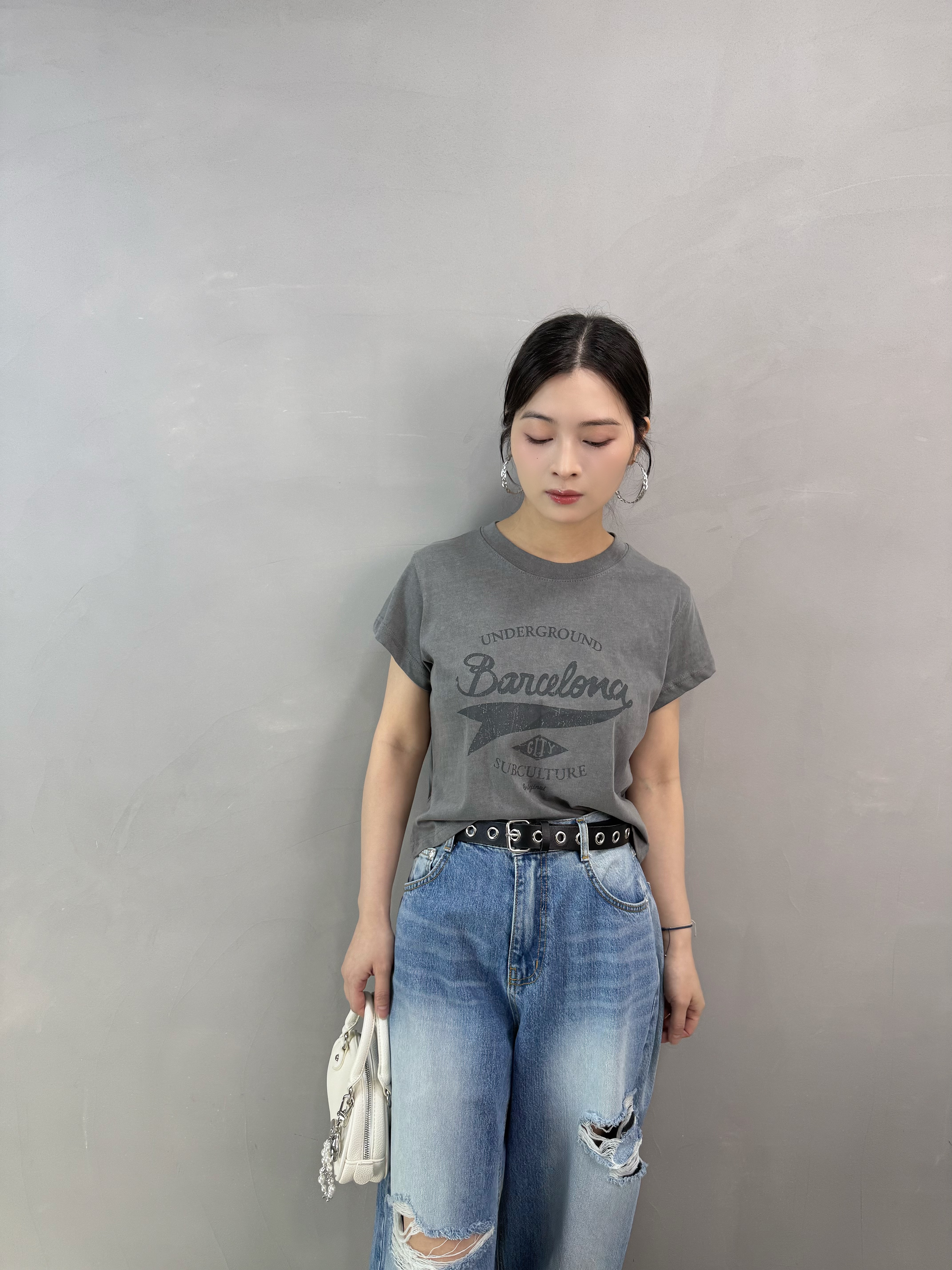 Q73 洗水棉刷色字Tee