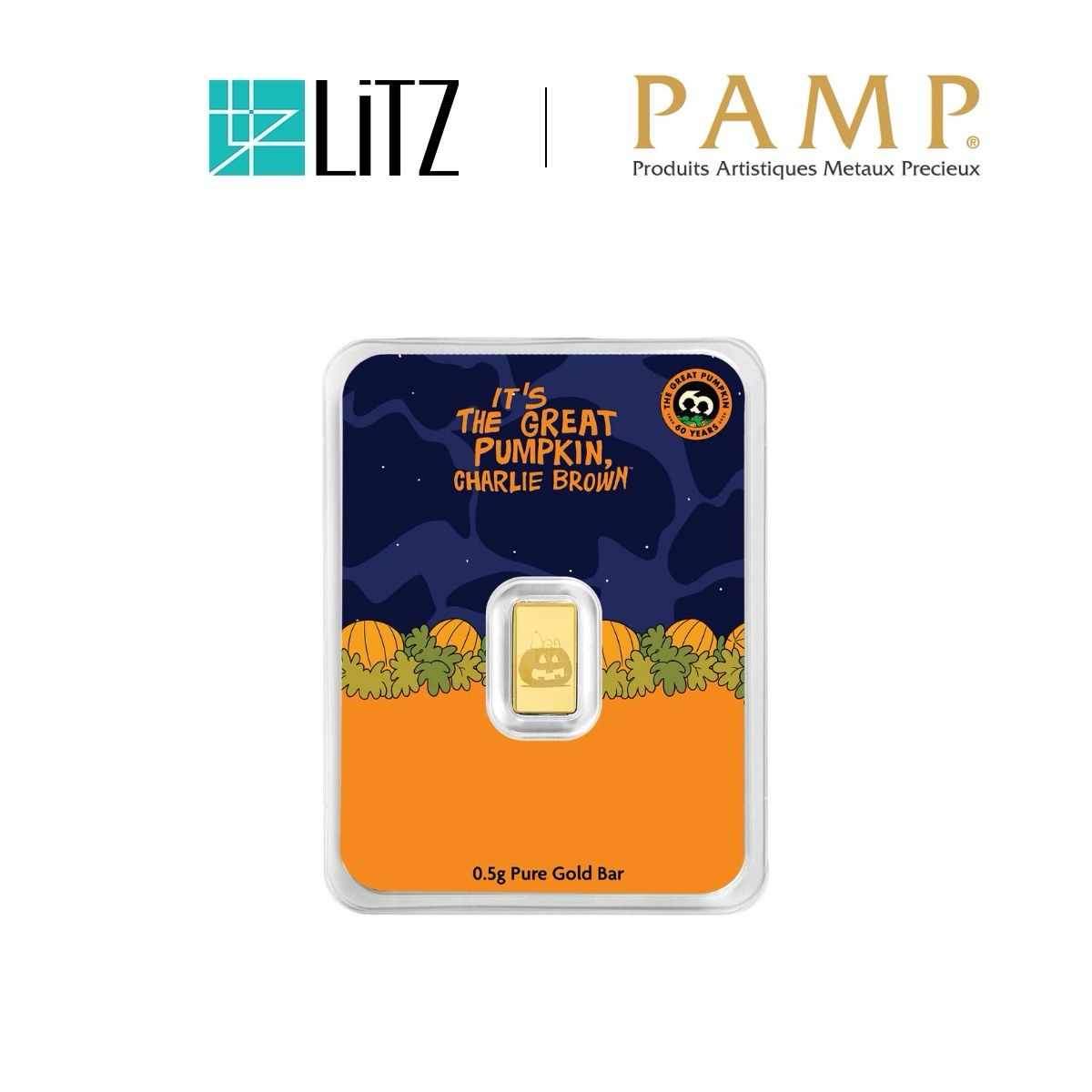 [0.5 g] LITZ Peanuts Great Pumpkin Charlie Brown 60th Anniversary Limited Edition Gold Bar (999.9) PG090