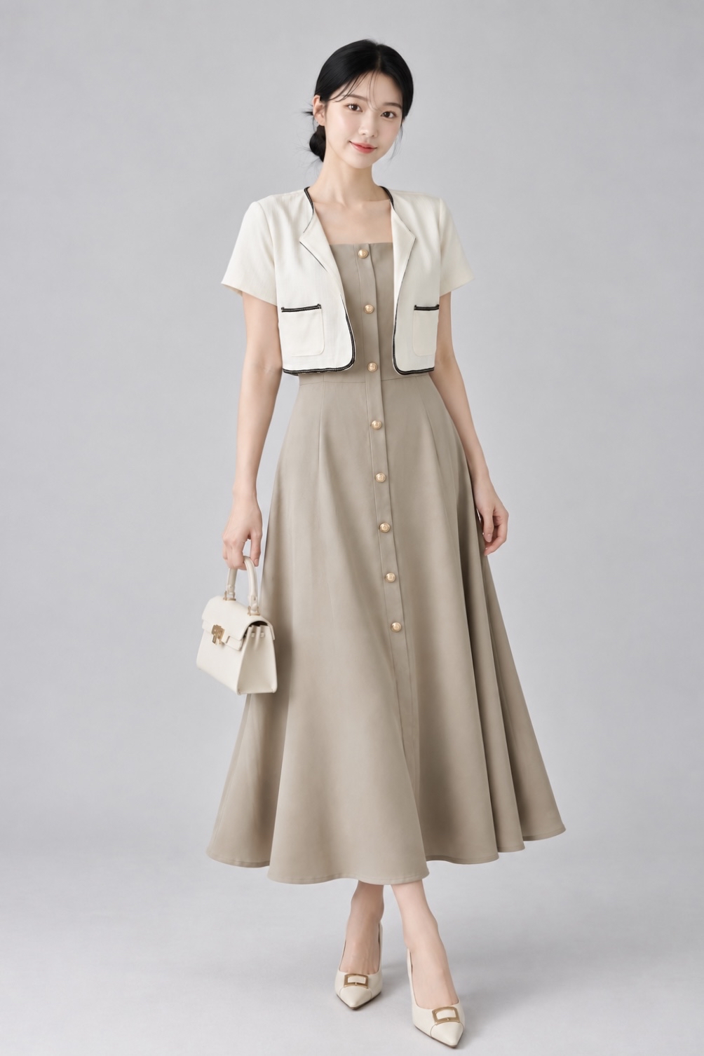 131191 Sky Blue Button-Front A-Line Midi Dress