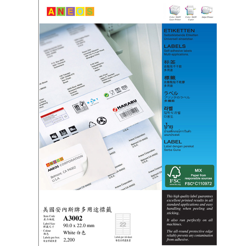 A3002 : ANEOS A4 FSC Multipurpose Label 90.0 x 22.0 mm