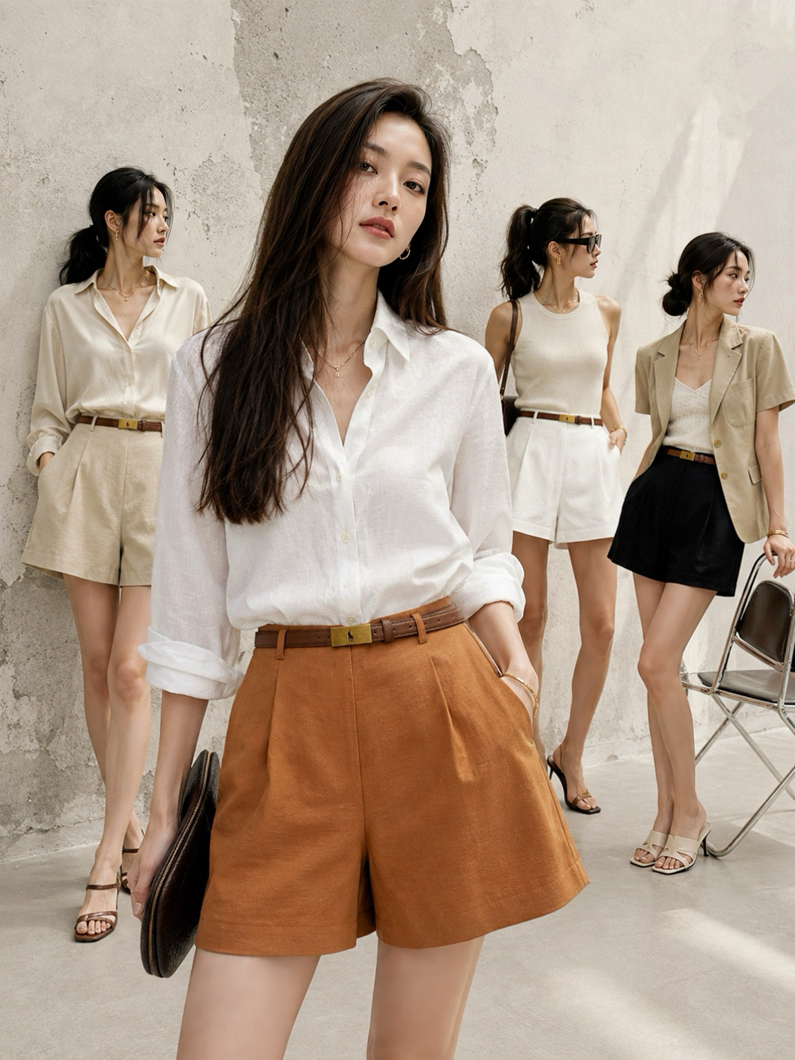 33221 LINEN SHORT PANT 棉麻3分裤（附送Polo复古皮腰带）