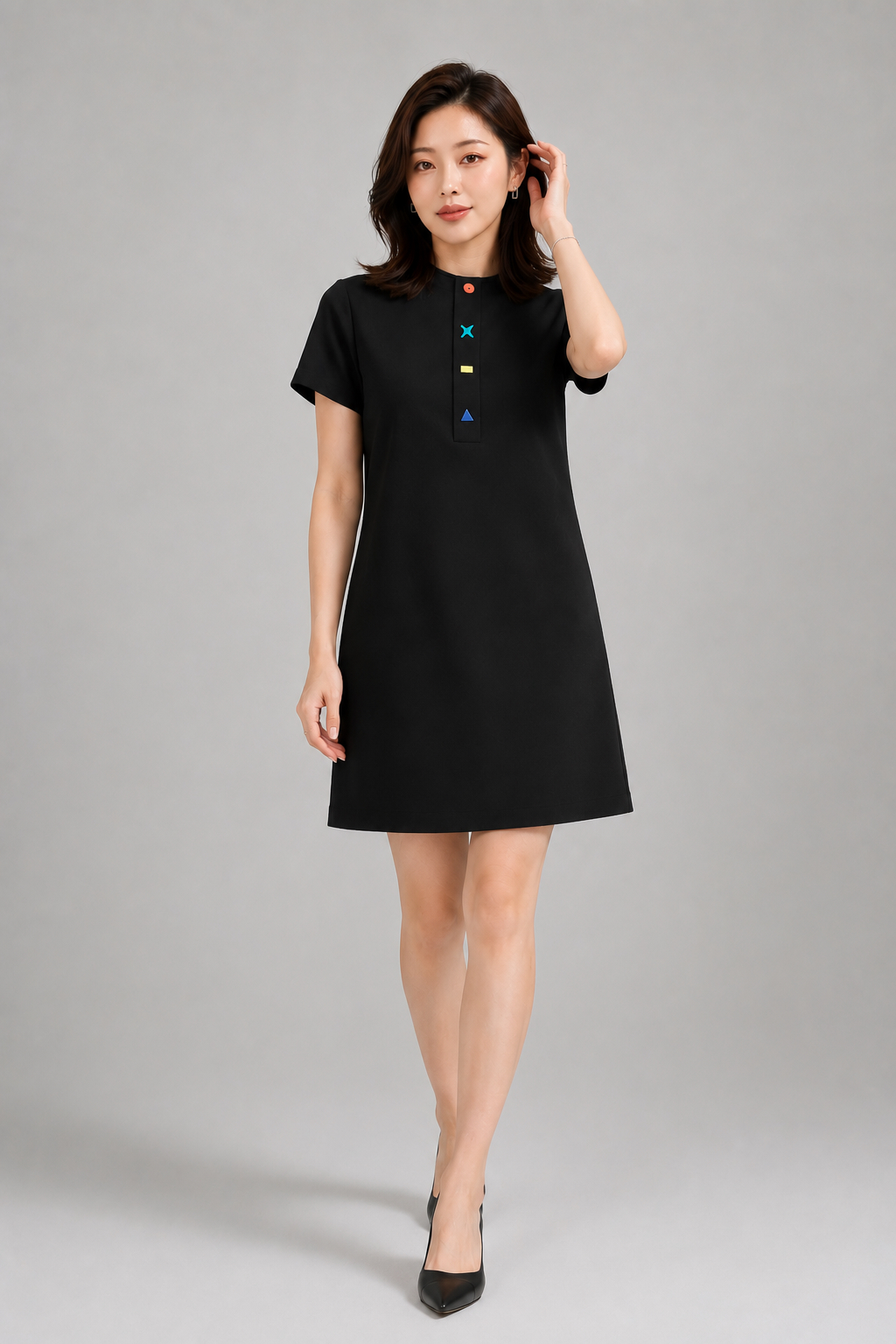32941 Everyday Ease Embroidered Shift Dress