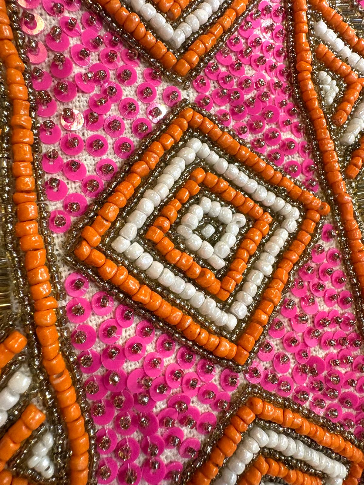 印度製造 - 粉紅色珠串刺繡袋