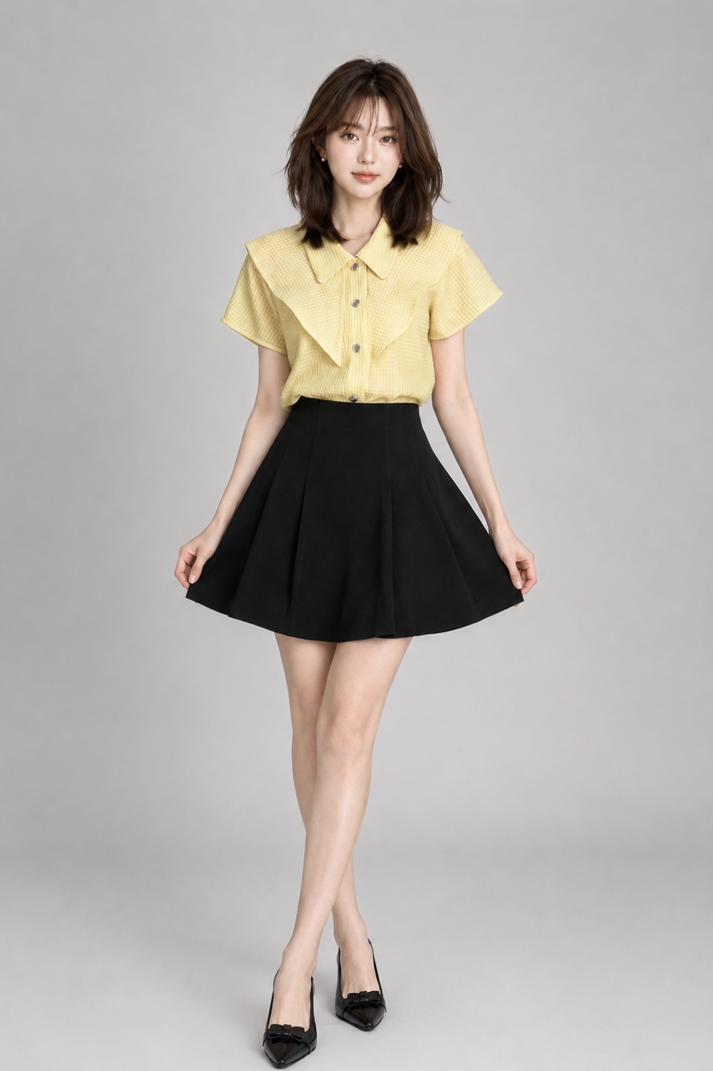 580271 Avery Pleated A-Line Mini Skirt
