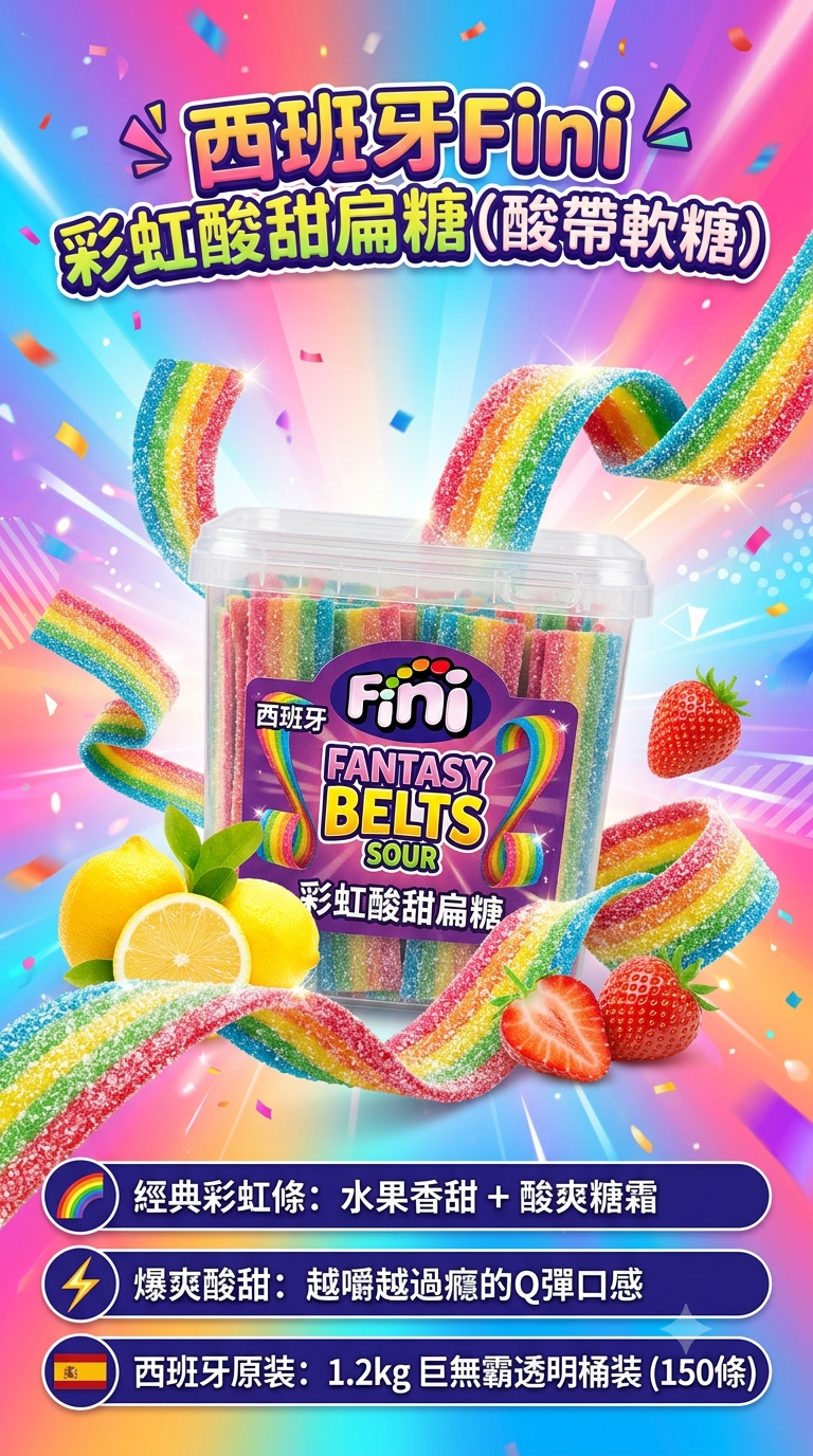 澳洲Costco 西班牙Fini彩虹酸甜扁帶軟糖（Fini Sour Fantasy Belts）