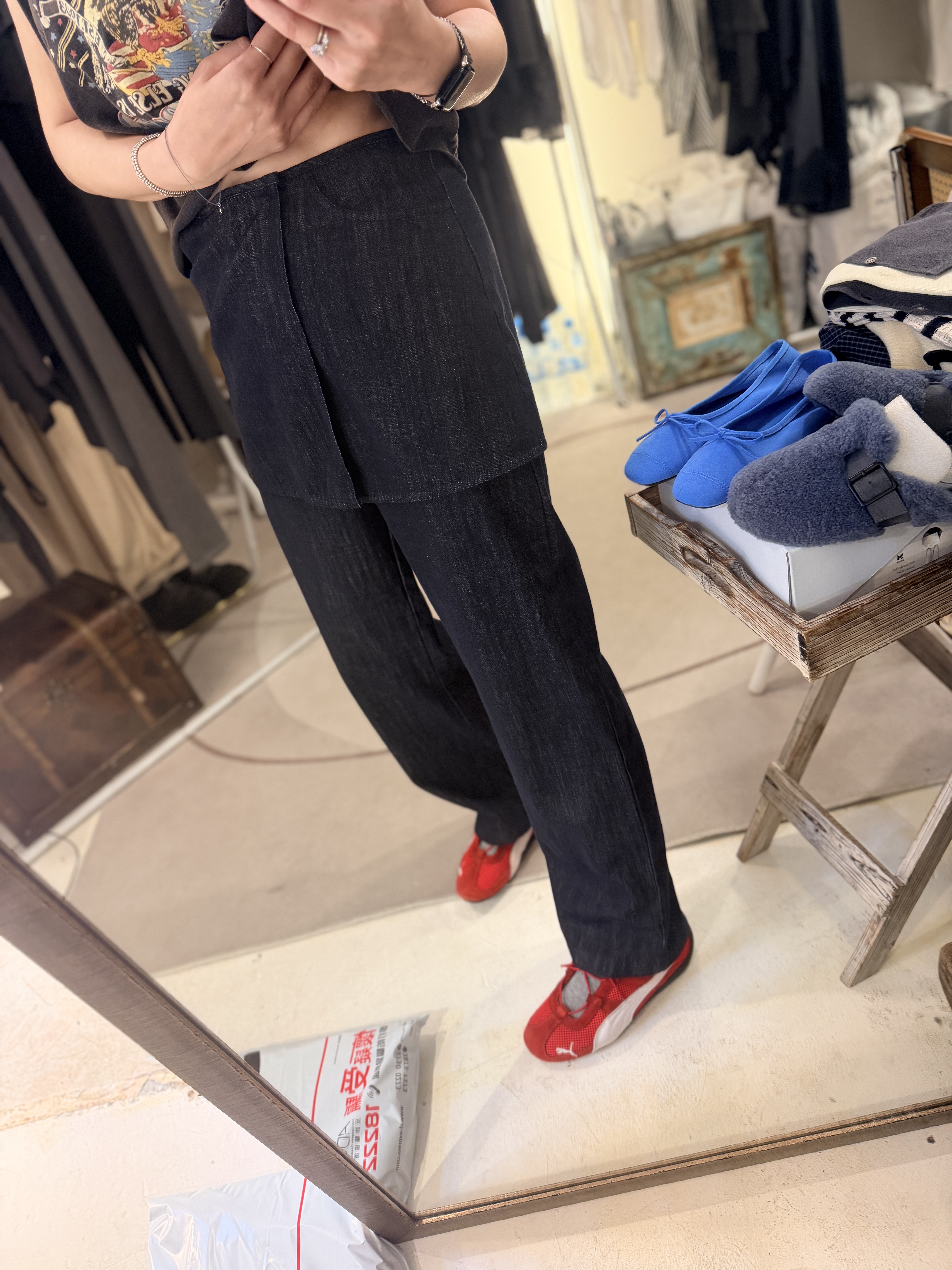 Light denim pants w/ skirt