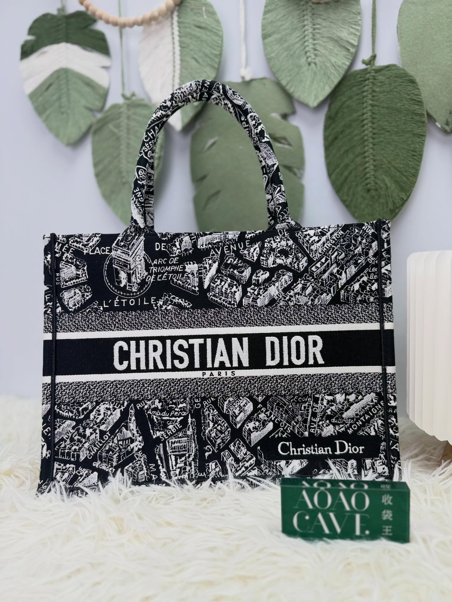 Dior🤍PRE OWNED BOOK TOTE黑色和白色 Plan de Paris 刺繡🖤