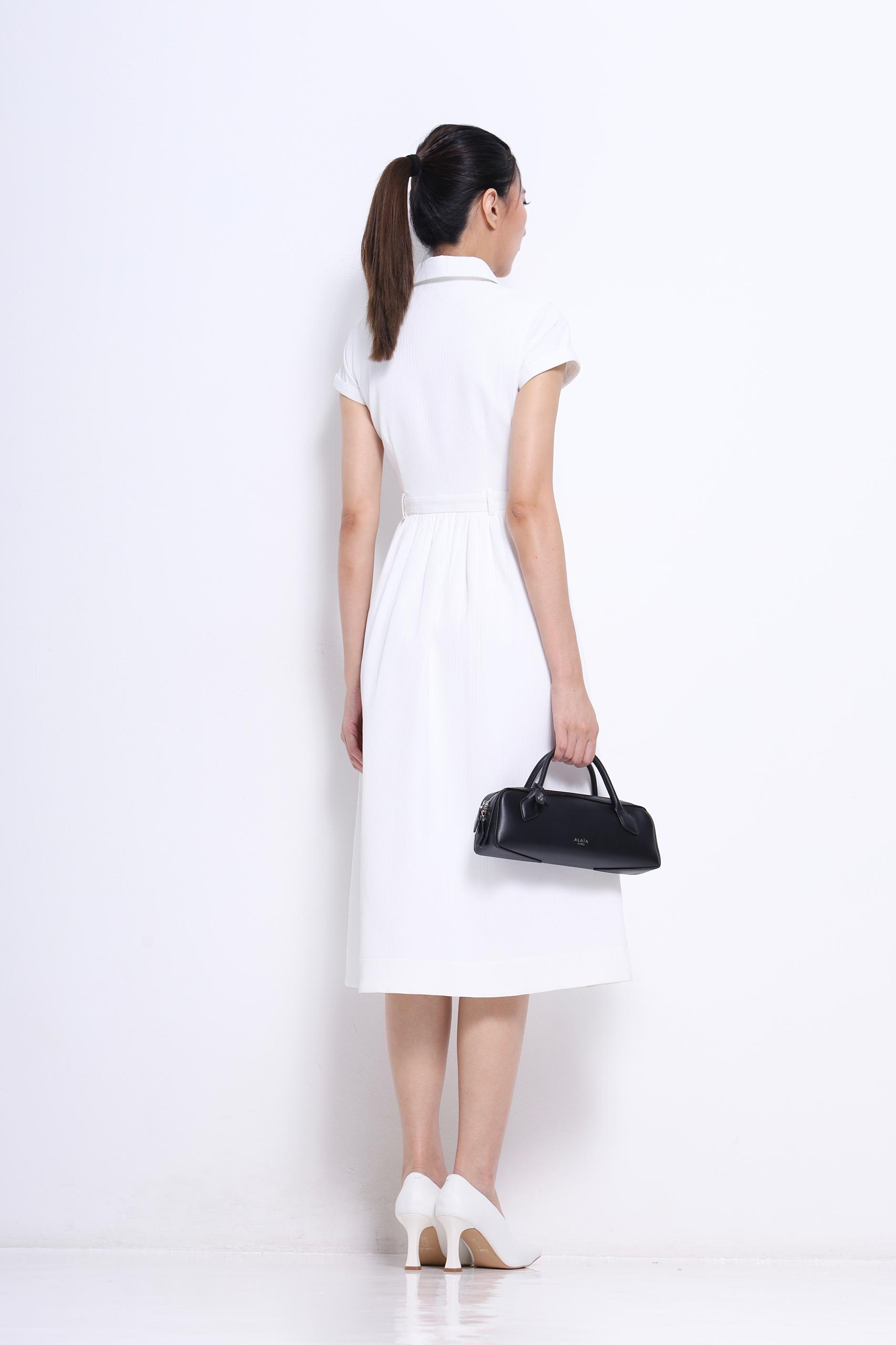 CD2145 BOLD COLLAR SHORT SLLV BUTTON DRESS
