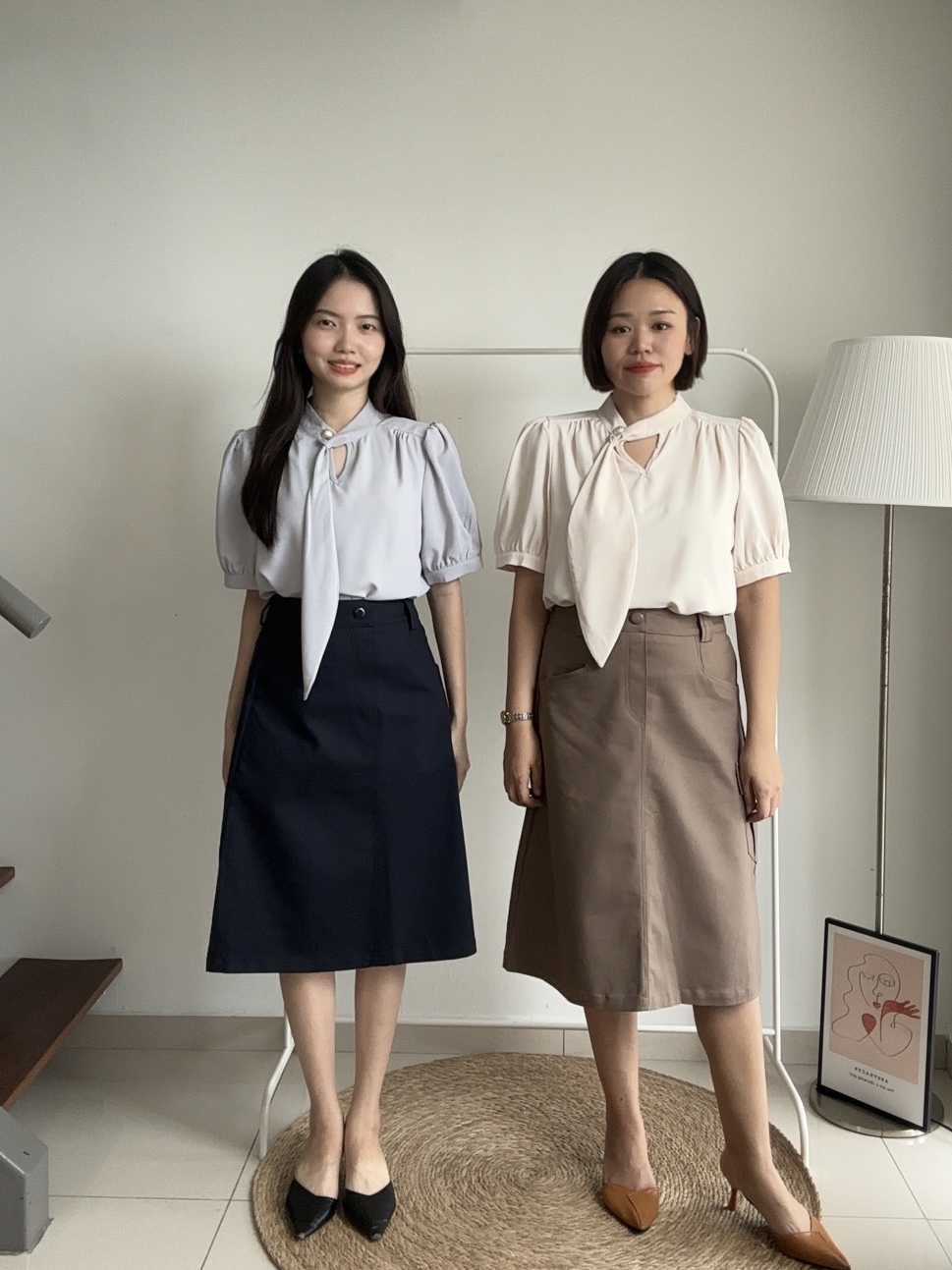 S1870 A Line Mid Skirt - Blue & Brown