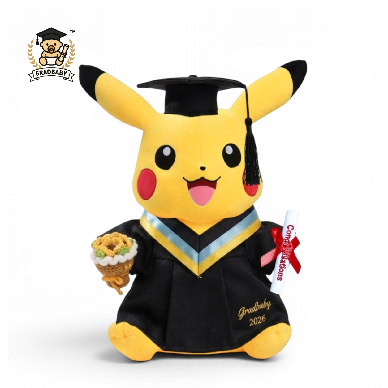 正版Pokemon比卡超小學中學畢業公仔禮物 可訂做學校校色領 可加繡英文名字