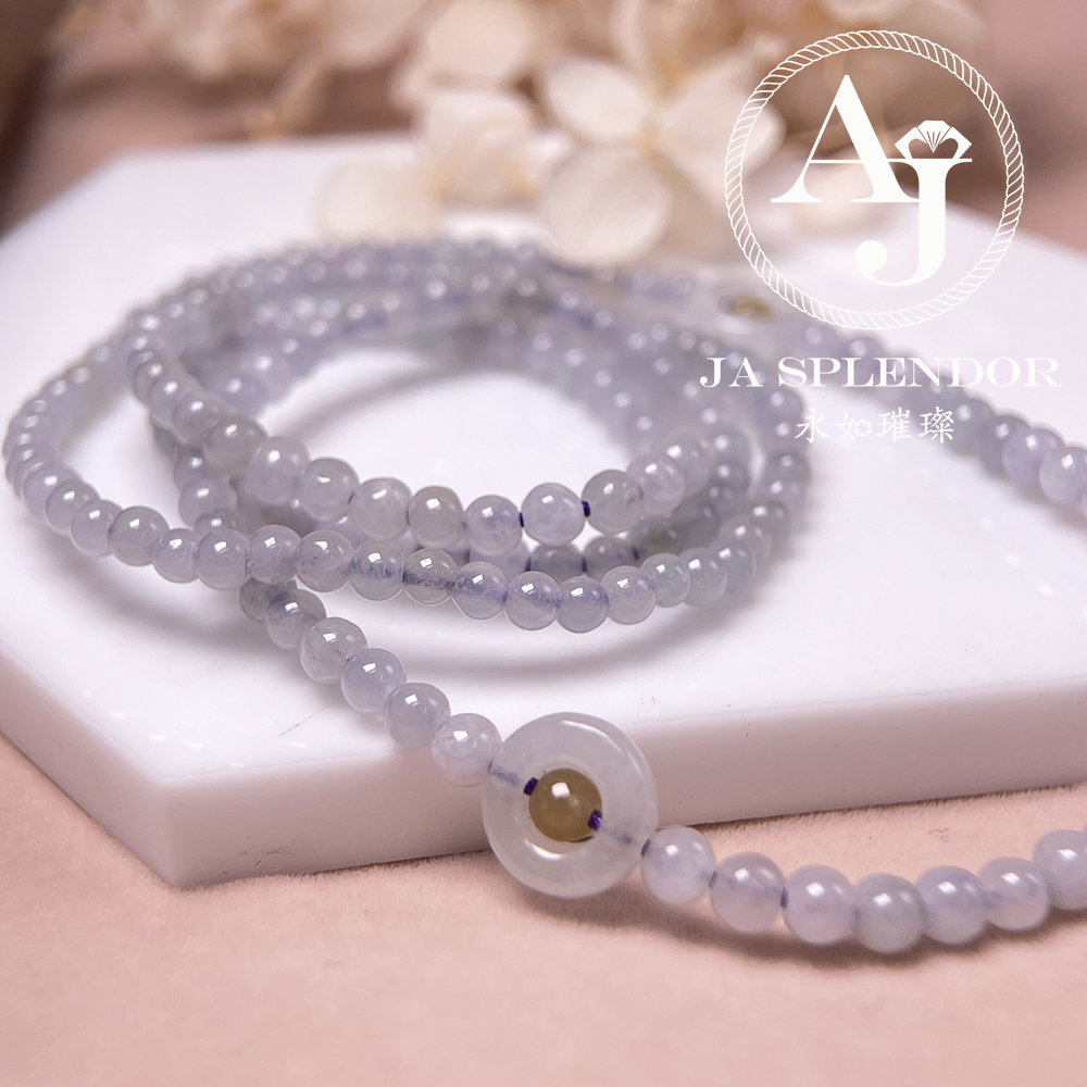 JN-H25-785 天然翡翠A玉 華麗冰紫回紋珠順利串串金項鏈