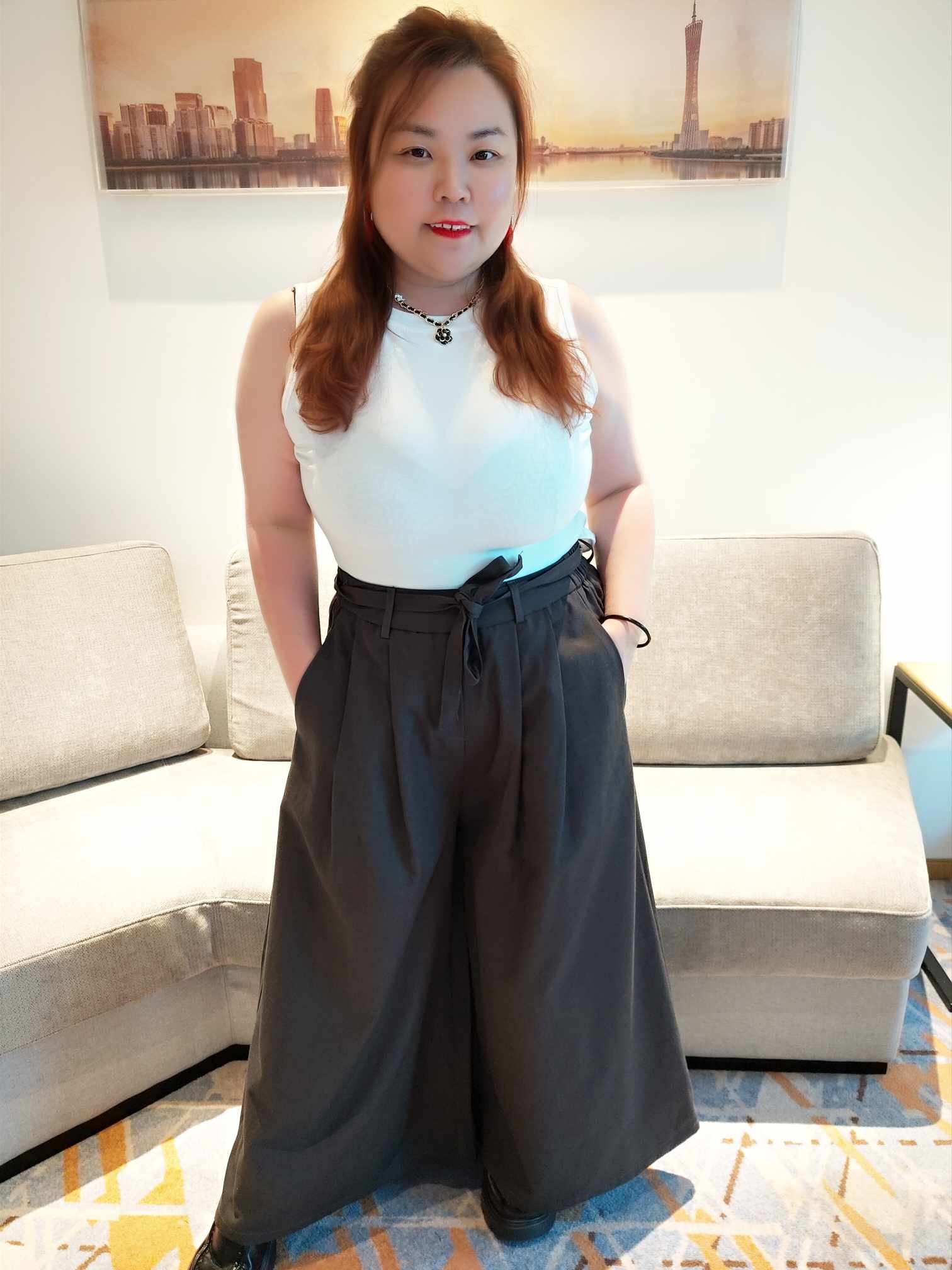 YCE01 1658 绑带腰封阔腿裤