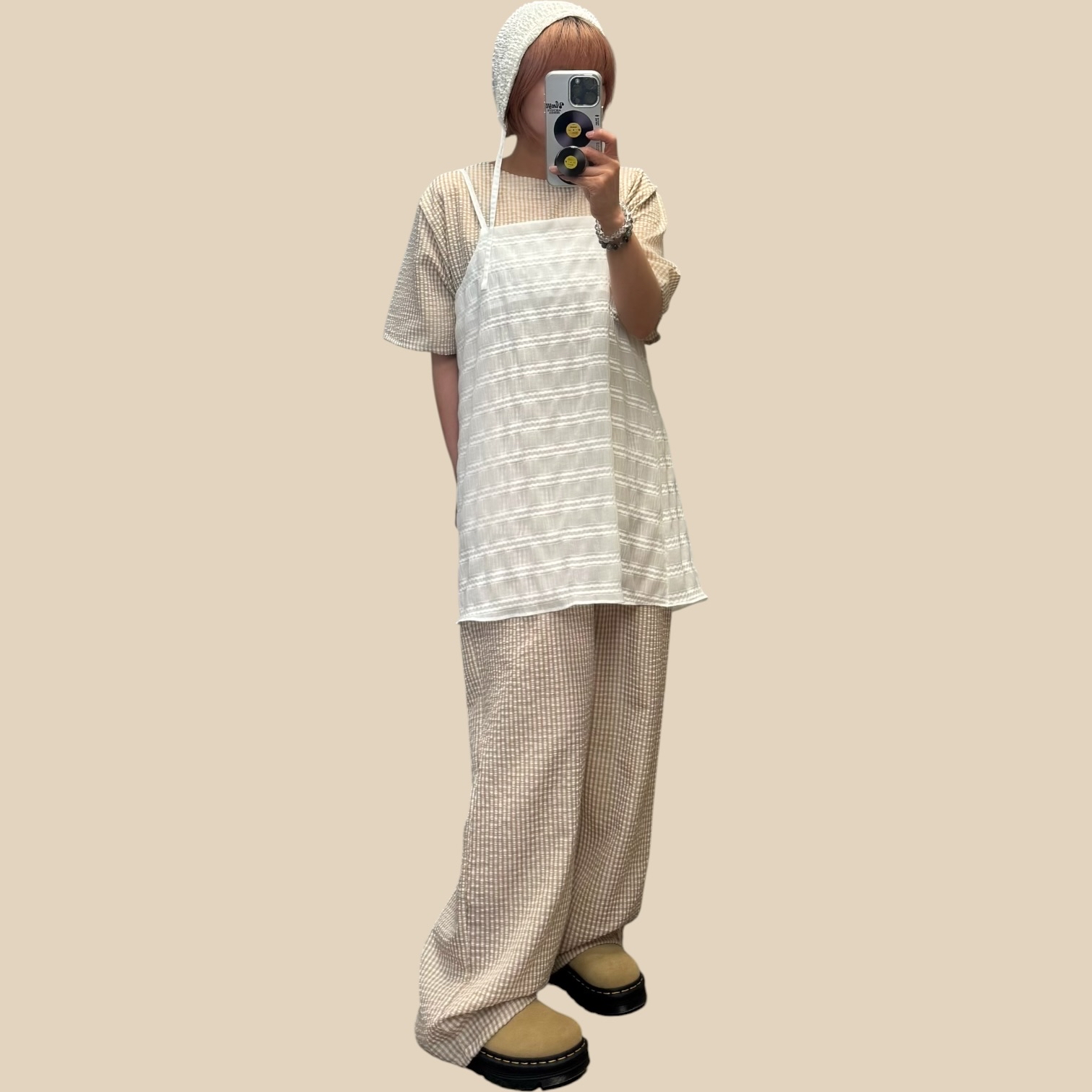 221430 圓領格仔Set