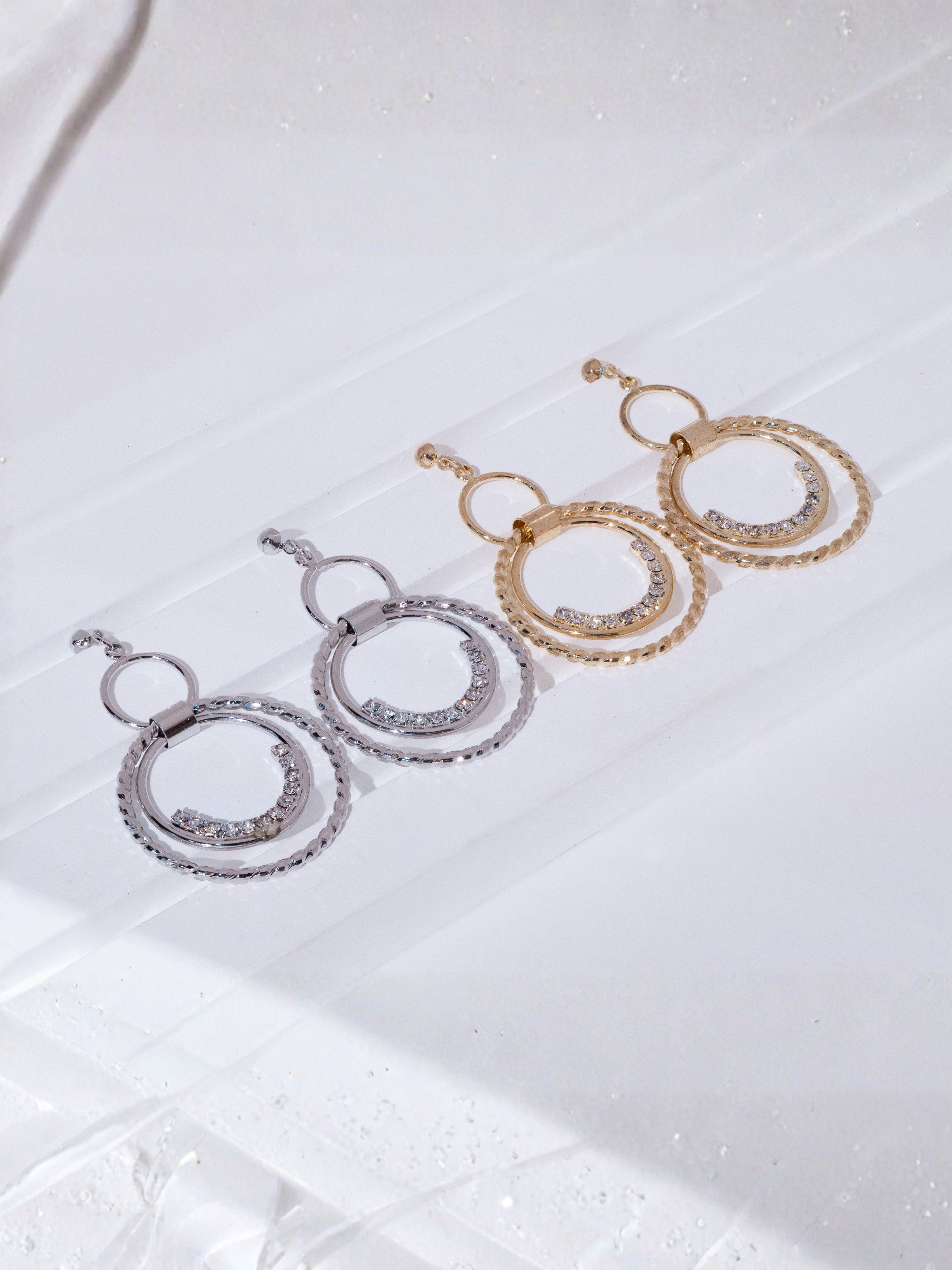 Crystal Double Hoop Drop Stud Earrings