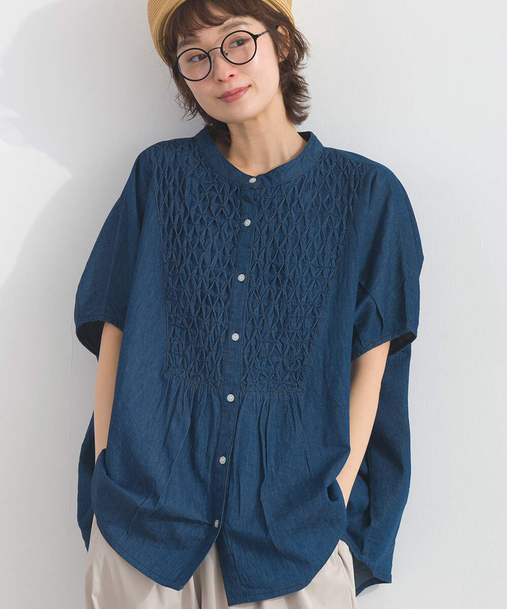 LP - 印度棉質鈕扣牛仔布襯衫 (深藍色)